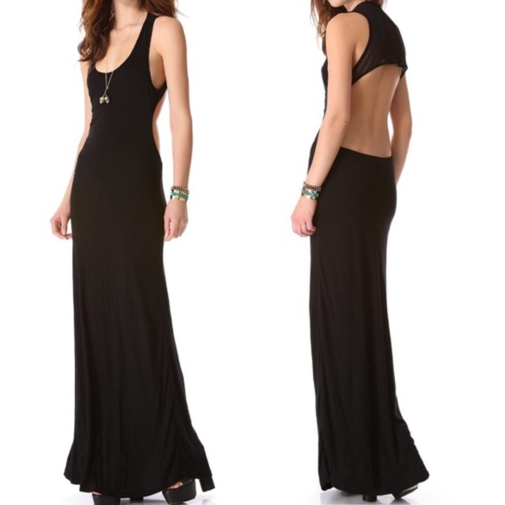 Pencey Standard semi sheer backless jersey maxi dress black size S